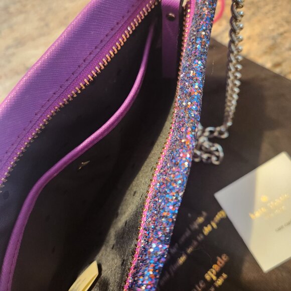 KATE SPADE Cameron Street Glitter Sima pink purple clutch handbag NEW - Picture 11 of 12